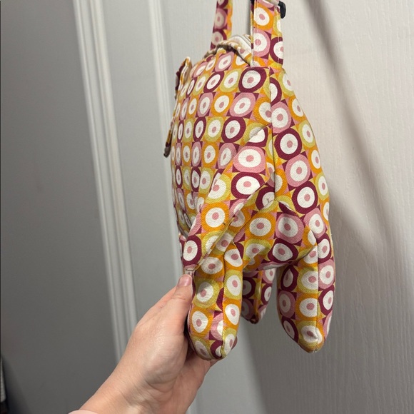 handmade elephant-shaped crossbody bag- vibrant polka dot patterned fabric - Picture 4 of 8